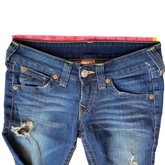 Y2K True Religion Women's Size 27x34 Joey Flare Jeans Low Rise Denim Distressed - Picture 9 of 12
